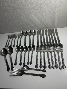 Vintage 34pc Stainless Flatware Set Versailles Rose Made in Japan